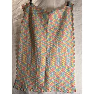 HAND CRAFTED CROCHETED PASTEL MULTI BABY BLANKET/THROW  Afghan 29x37"